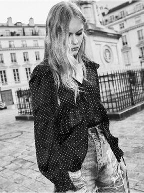 💜#54 BNWT The Kooples Tete D'epingle Pleated Polka Dot Top In Black